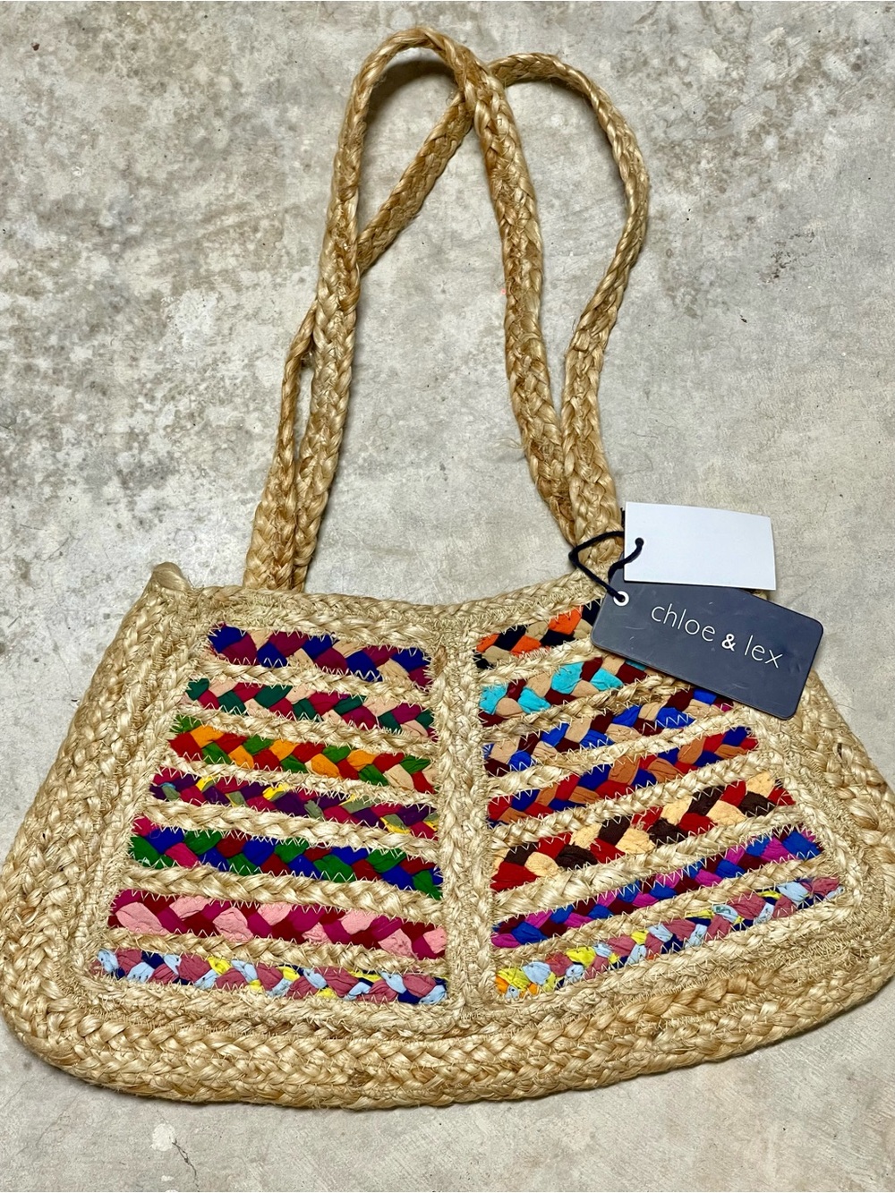 Women's Chloe & Lex Lightweight Purse Shoulder Tote Bag Beige Multicolor Braide